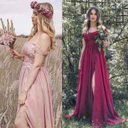 image-Women's Off-shoulder Shoulder-baring Long Prom Dress Slit Lace