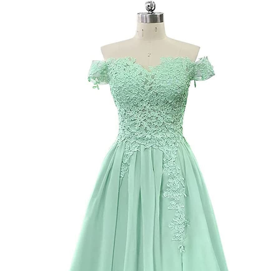 image-Women's Off-shoulder Shoulder-baring Long Prom Dress Slit Lace