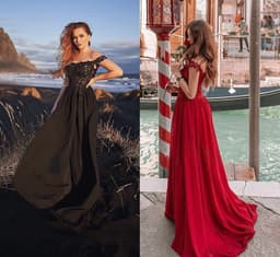 image-Women's Off-shoulder Shoulder-baring Long Prom Dress Slit Lace