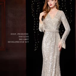 image-Temperament Banquet Ladies Sequined Annual Meeting Host Long Evening Dress