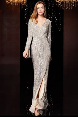 image-Temperament Banquet Ladies Sequined Annual Meeting Host Long Evening Dress
