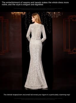 image-Temperament Banquet Ladies Sequined Annual Meeting Host Long Evening Dress