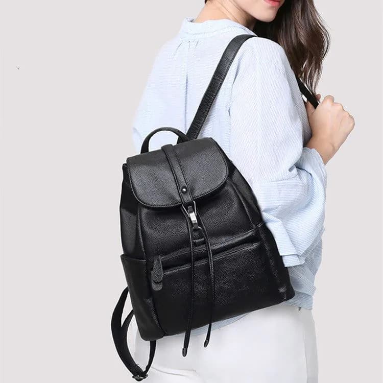 image-Women's Fashion Cattlehide Leather Soft Leather Casual All-matching Genuine Leather Backpack