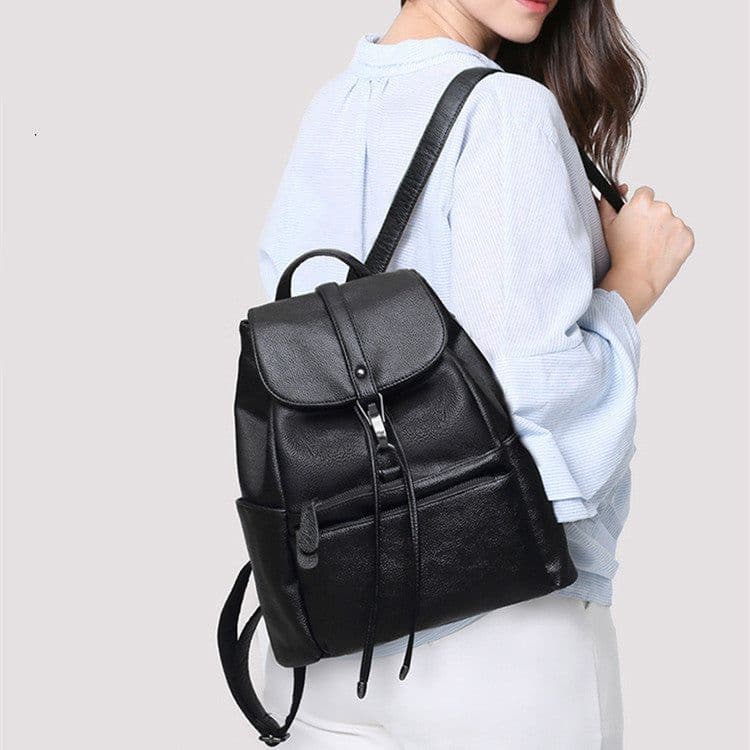 image-Women's Fashion Cattlehide Leather Soft Leather Casual All-matching Genuine Leather Backpack
