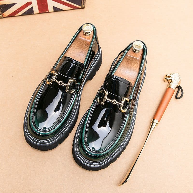 image-Men's Casual Leather Shoes Men's Round Head British Glossy Surface