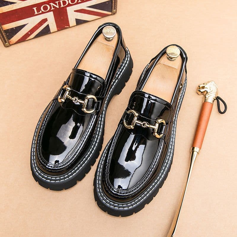 image-Men's Casual Leather Shoes Men's Round Head British Glossy Surface