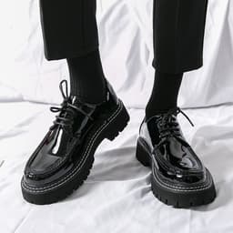 image-Men's Casual Leather Shoes Men's Round Head British Glossy Surface