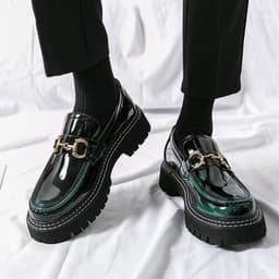 image-Men's Casual Leather Shoes Men's Round Head British Glossy Surface