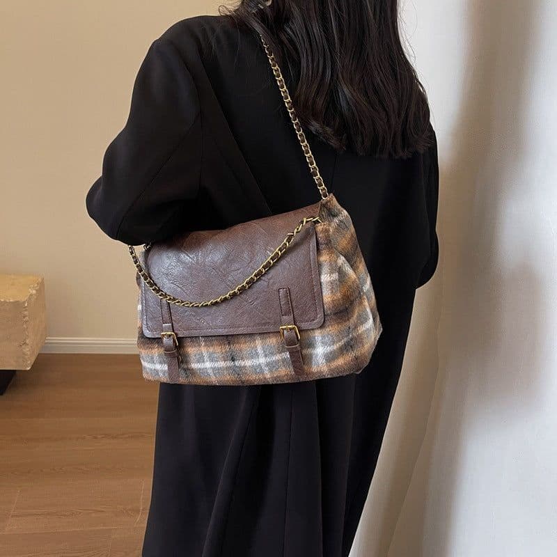 image-Fashion Check Pattren All-match Tote Bag