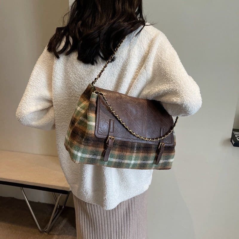 image-Fashion Check Pattren All-match Tote Bag