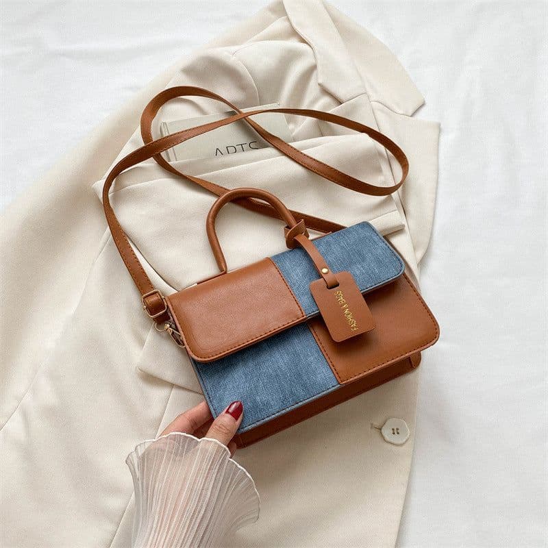 image-Popular Fashion Stitching Texture Portable Summer Commute Western Style Women's Cross-body Bag
