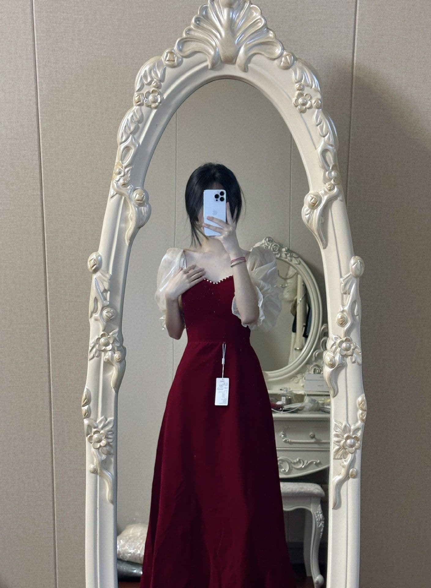 image-Small Plus Size Wine Red Puff Sleeve Princess High-grade Evening Dress