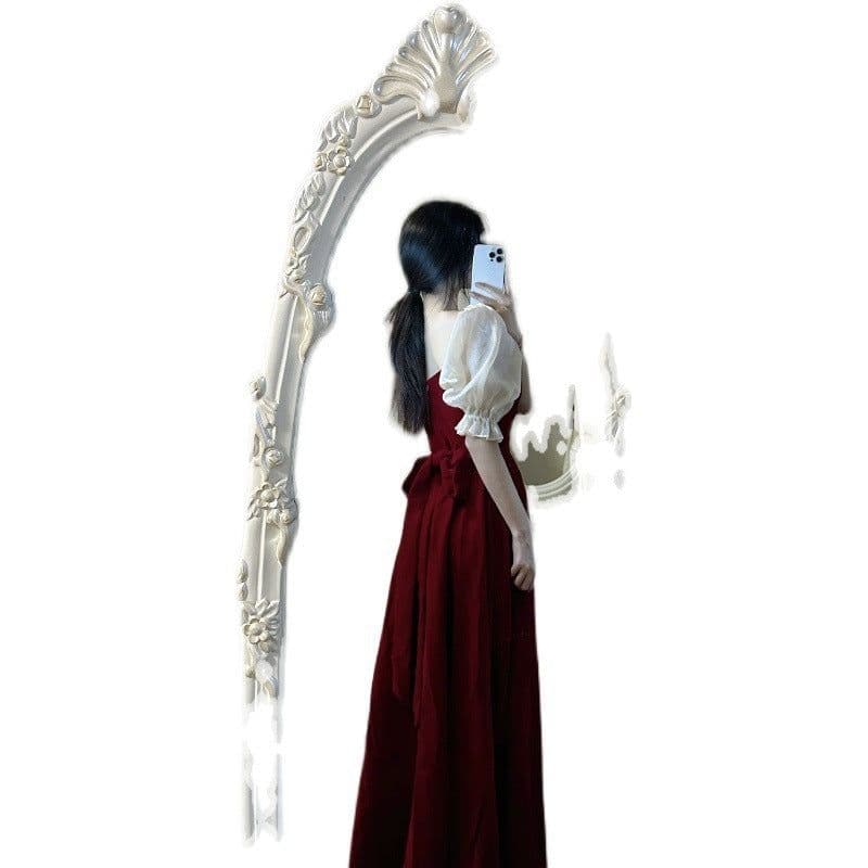 image-Small Plus Size Wine Red Puff Sleeve Princess High-grade Evening Dress