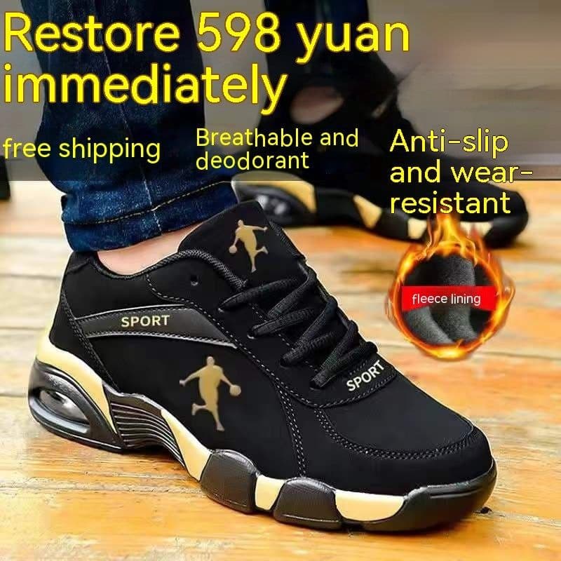 image-Winter Cotton-padded Leather Shoes Male Warm With Velvet Men's High-top Leather Shoes