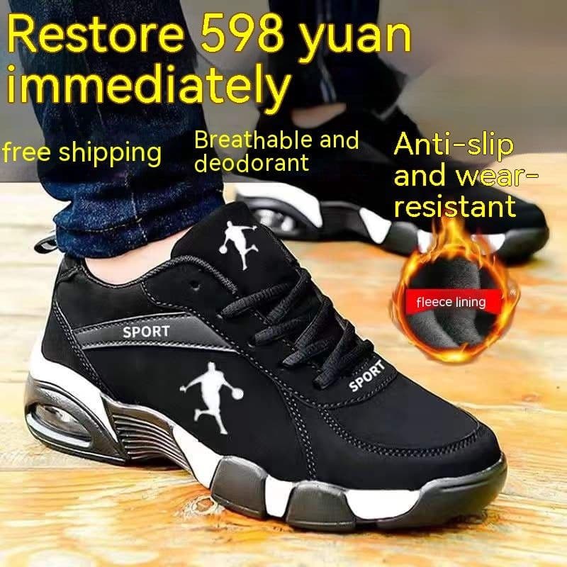 image-Winter Cotton-padded Leather Shoes Male Warm With Velvet Men's High-top Leather Shoes