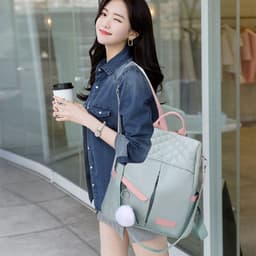 image-Fashion Casual Oxford Cloth Shoulder Bag Women's Contrast Color Large Capacity Waterproof Backpack