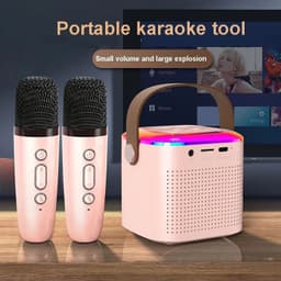 image-Microphone Karaoke Machine Bluetooth Speaker With 2 Wireless Mic RGB Light Home Family Singing Speaker