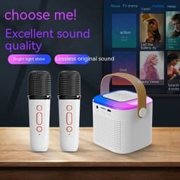 image-Microphone Karaoke Machine Bluetooth Speaker With 2 Wireless Mic RGB Light Home Family Singing Speaker