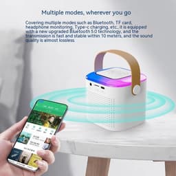 image-Microphone Karaoke Machine Bluetooth Speaker With 2 Wireless Mic RGB Light Home Family Singing Speaker