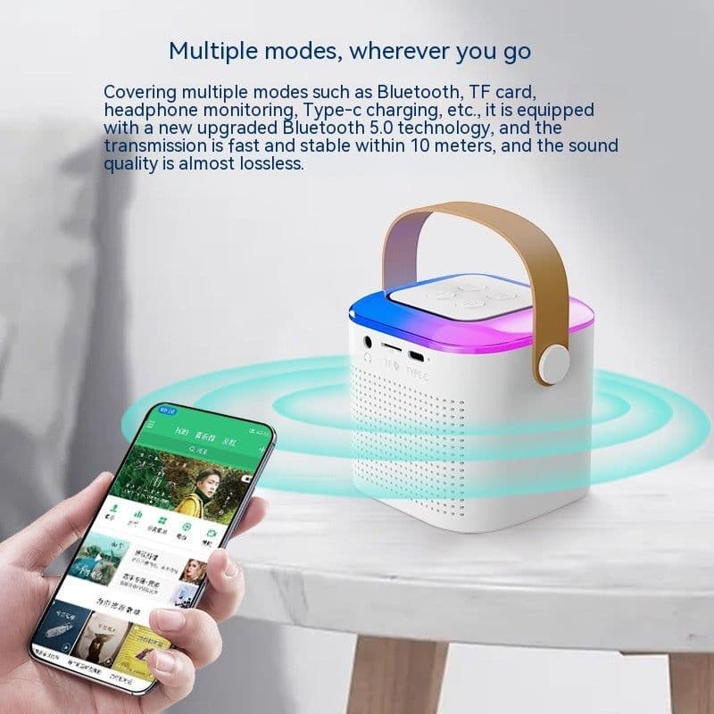 image-Microphone Karaoke Machine Bluetooth Speaker With 2 Wireless Mic RGB Light Home Family Singing Speaker