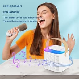 image-Microphone Karaoke Machine Bluetooth Speaker With 2 Wireless Mic RGB Light Home Family Singing Speaker