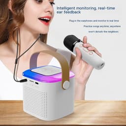 image-Microphone Karaoke Machine Bluetooth Speaker With 2 Wireless Mic RGB Light Home Family Singing Speaker