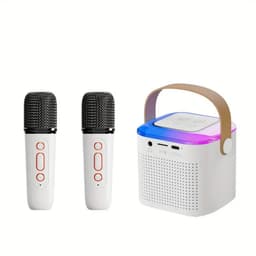 image-Microphone Karaoke Machine Bluetooth Speaker With 2 Wireless Mic RGB Light Home Family Singing Speaker