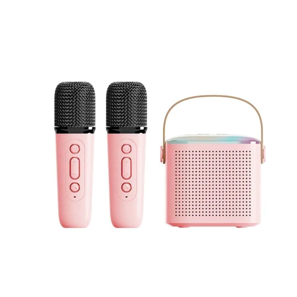 image-Microphone Karaoke Machine Bluetooth Speaker With 2 Wireless Mic RGB Light Home Family Singing Speaker