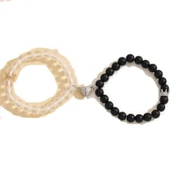 image-Fashion Jewelry 2pcs Handmade Crown Beaded Charms Bracelet Luminou Heart Glow In The Dark Couple Bracelet For Lover Men Women Fluorescent Gift