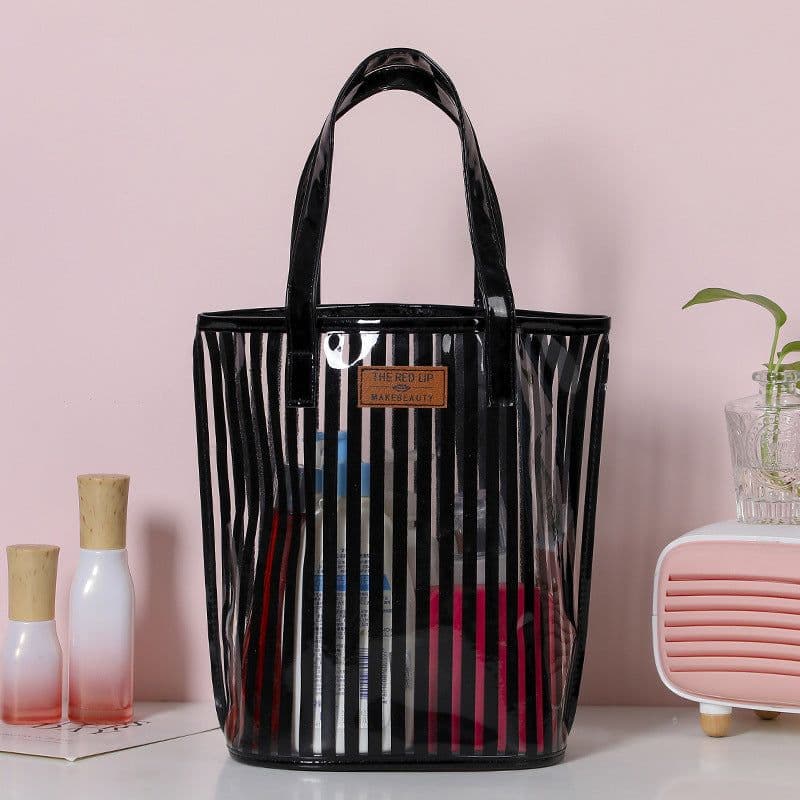 image-Striped Handbag Wash Bag Girl Heart Transparent Portable Large Capacity