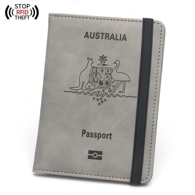 image-Anti-magnetic Australia Passport Case Multiple Card Slots Rubber Band Strap Passport Jacket