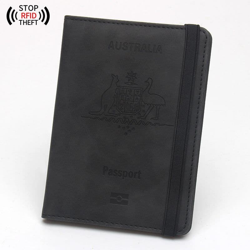 image-Anti-magnetic Australia Passport Case Multiple Card Slots Rubber Band Strap Passport Jacket