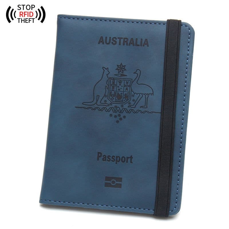 image-Anti-magnetic Australia Passport Case Multiple Card Slots Rubber Band Strap Passport Jacket