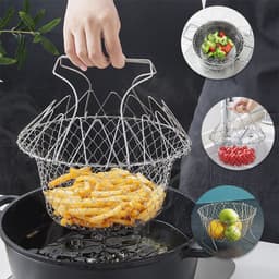 image-Stainless Steel Deep-fried Large Noodle Kitchen French Fries Tools Drain Basket Household Leak Net Spoon Folding Filter