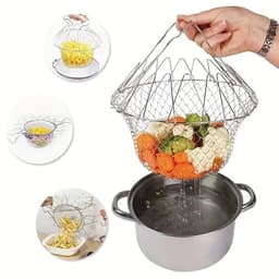 image-Stainless Steel Deep-fried Large Noodle Kitchen French Fries Tools Drain Basket Household Leak Net Spoon Folding Filter