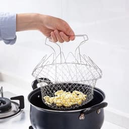 image-Stainless Steel Deep-fried Large Noodle Kitchen French Fries Tools Drain Basket Household Leak Net Spoon Folding Filter