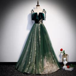 image-Banquet Sling Temperament Long Dress Dark Green Fantasy Mori