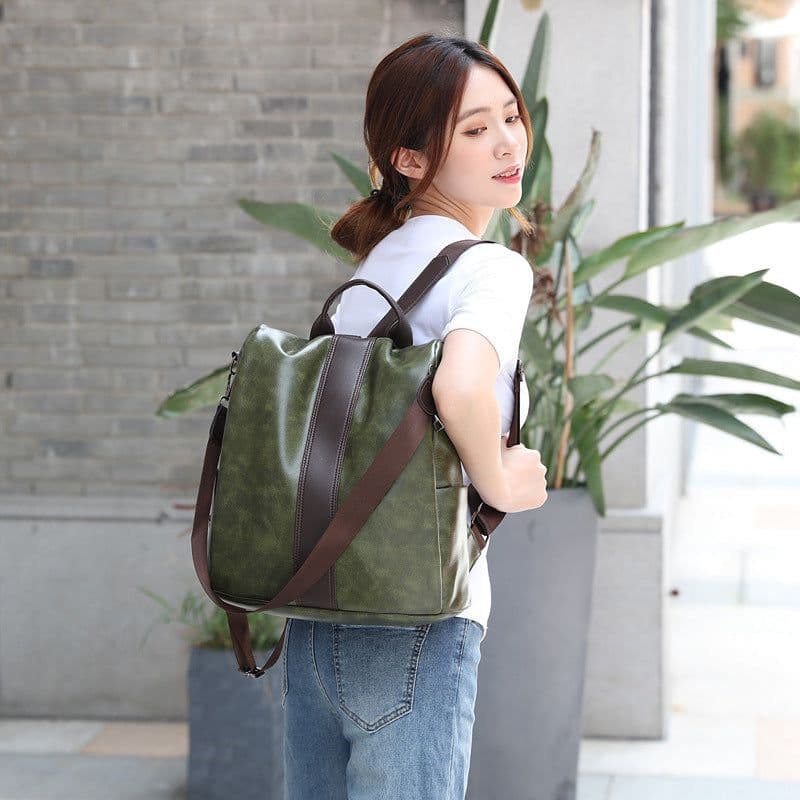 image-Women's Fashion Soft Leather Backpack