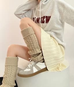 image-Heart ROMBUS Twist Flanging Girl Bunching Thigh High Sock
