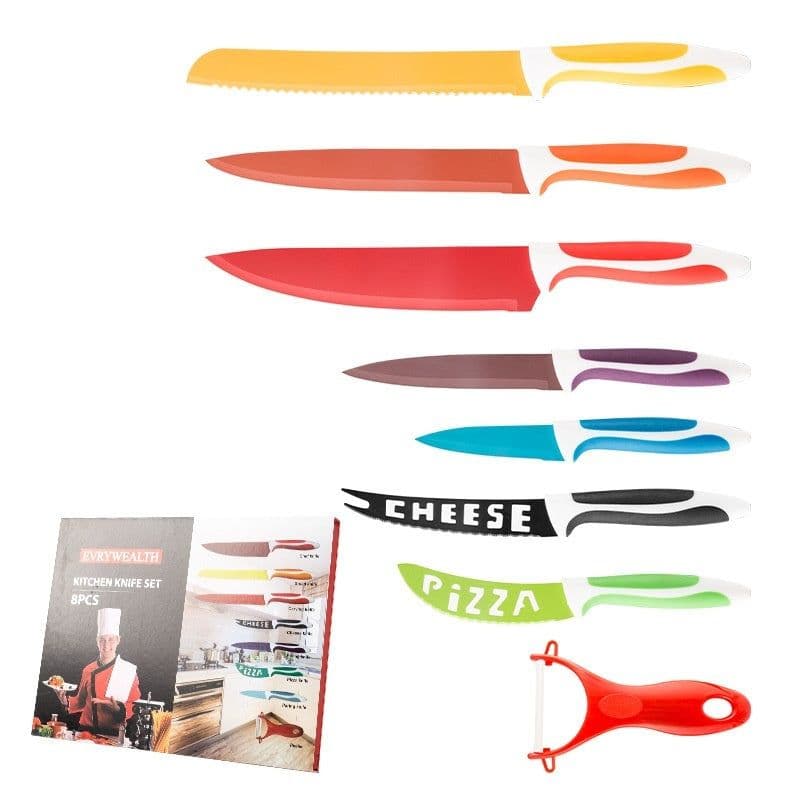 image-Stainless Steel 8-piece Knife Set Kitchen Household Macaron Color Gift Set Multi-purpose Knife