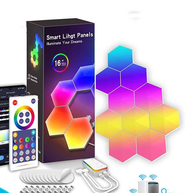 image-Graffiti Hexagonal Quantum Lamp Bedside Lamp Wall Lamp E-sports Ambience Light Smart Honeycomb Lamp