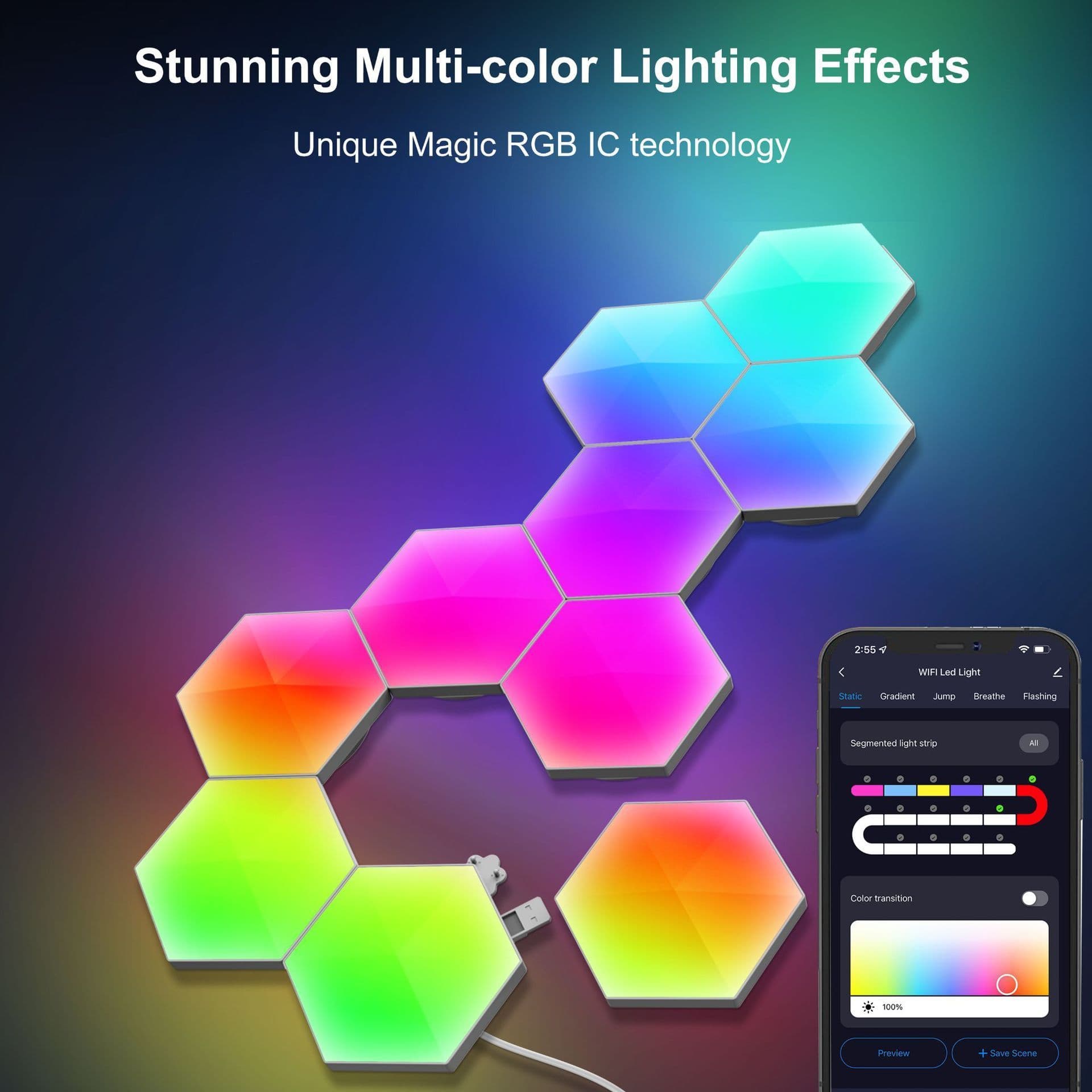 image-Graffiti Hexagonal Quantum Lamp Bedside Lamp Wall Lamp E-sports Ambience Light Smart Honeycomb Lamp