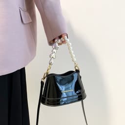 image-Women's Fashion All-match High Sense Pearl Chain Shoulder Cross Body Bucket Bag