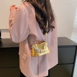 image-Women's Fashion All-match High Sense Pearl Chain Shoulder Cross Body Bucket Bag