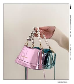 image-Women's Fashion All-match High Sense Pearl Chain Shoulder Cross Body Bucket Bag