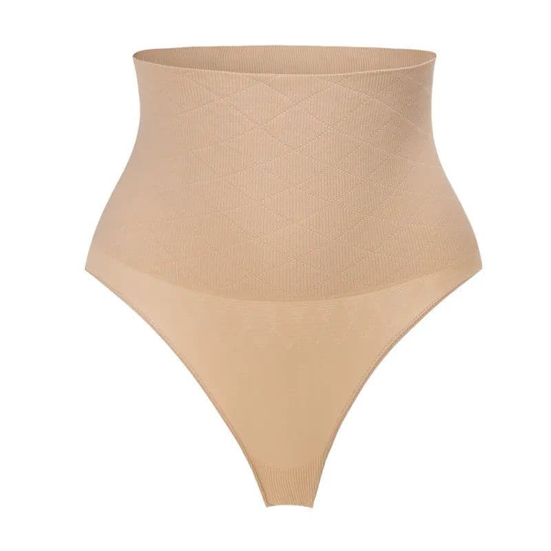 image-Mid Waist Seamless T-back Belly Striped Briefs High Elastic Plus Fishbone Thin Women's Underwear