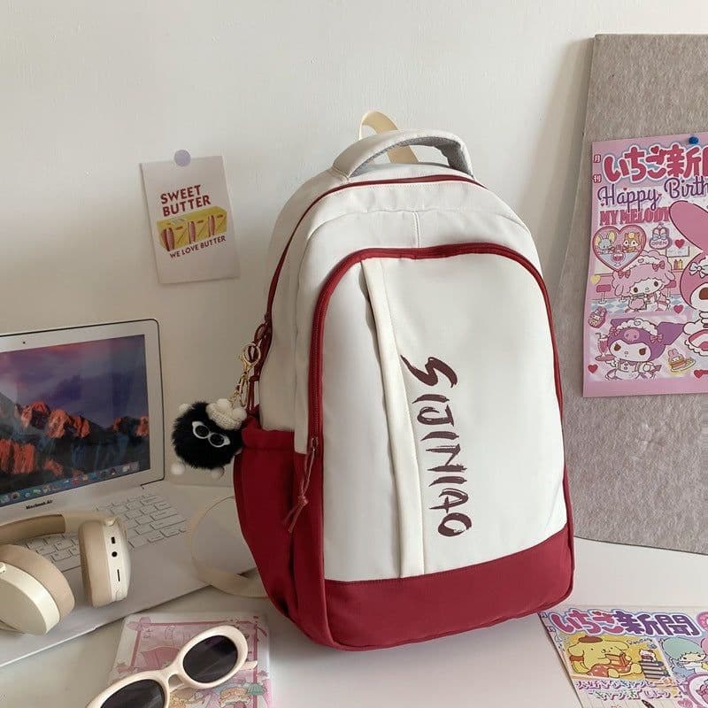 image-Women's Middle School And College Students Contrast Color Japanese Minority Large Capacity Backpack Simple