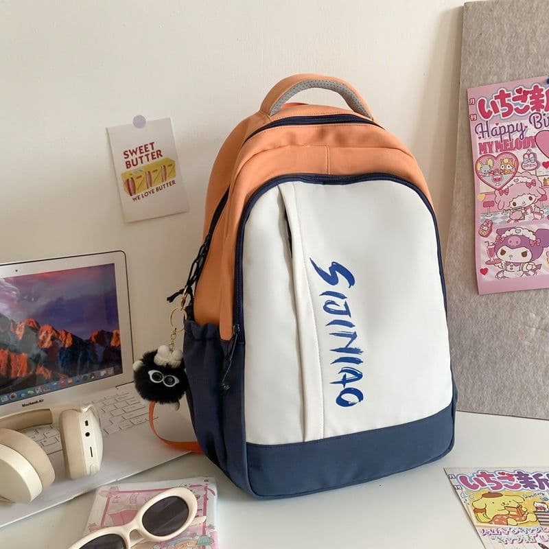 image-Women's Middle School And College Students Contrast Color Japanese Minority Large Capacity Backpack Simple