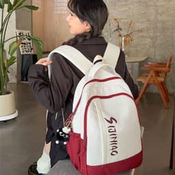image-Women's Middle School And College Students Contrast Color Japanese Minority Large Capacity Backpack Simple