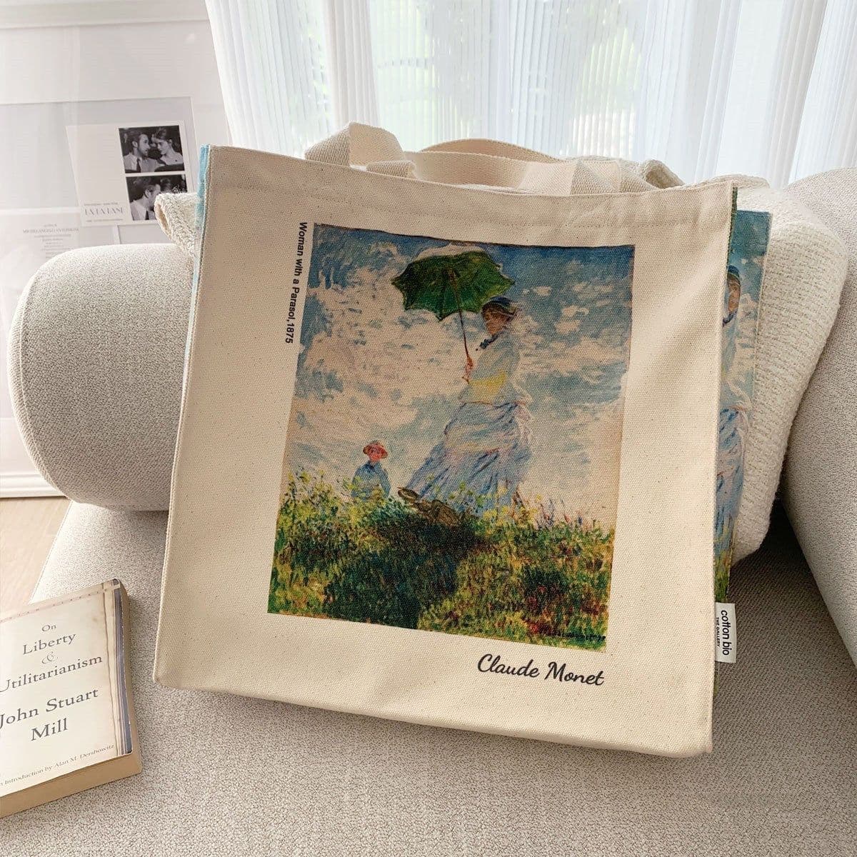 image-Oil Painting Zip Canvas Shoulder Bag